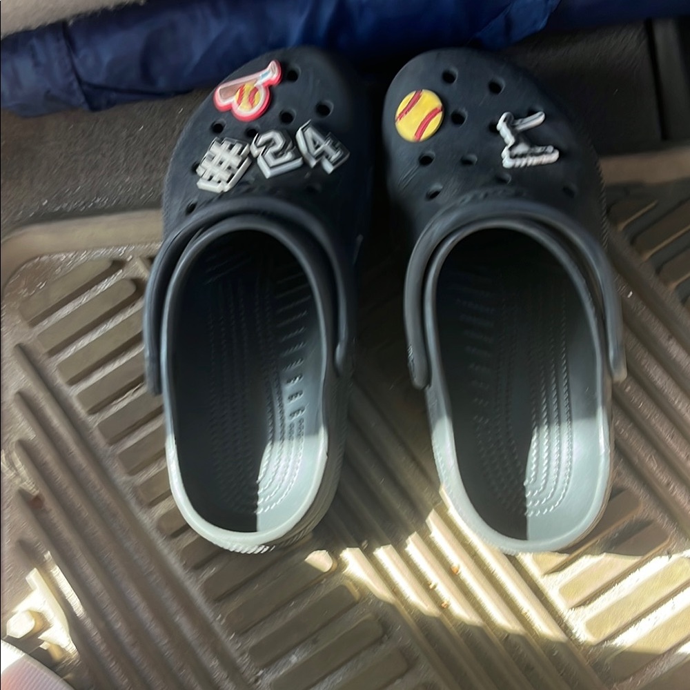 Kids Black Clogs with Fun Patches